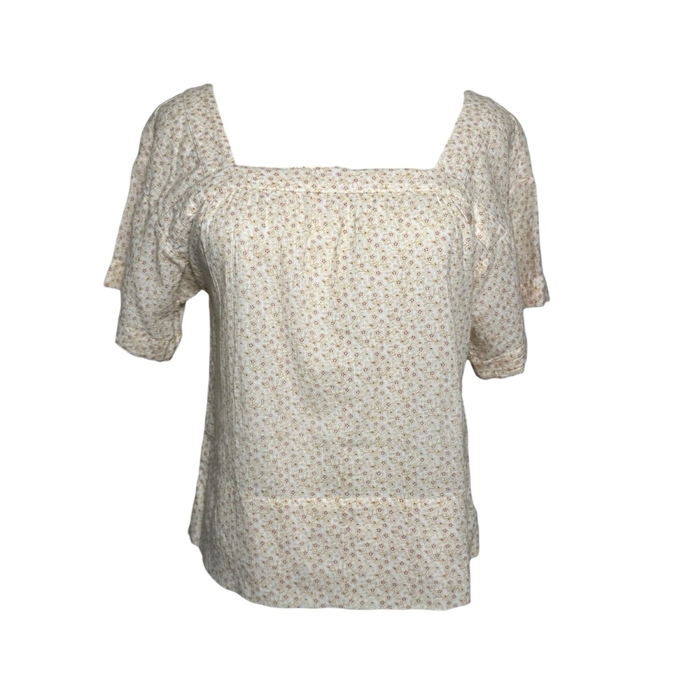 Madewell Square Neck Short Sleeve XS Top Cream Gauze Floral Ditsy Cotton Boxy